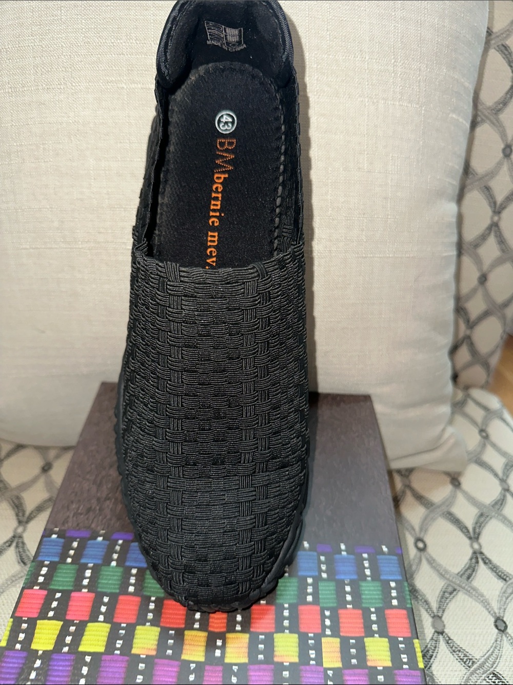 bernie mev. Black Woven Elastic Slip-On Sneaker